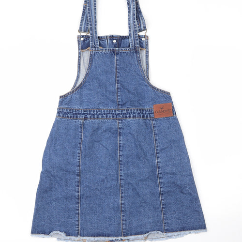 Gandys Womens Blue  Cotton Pinafore/Dungaree Dress  Size 10  Square Neck Button