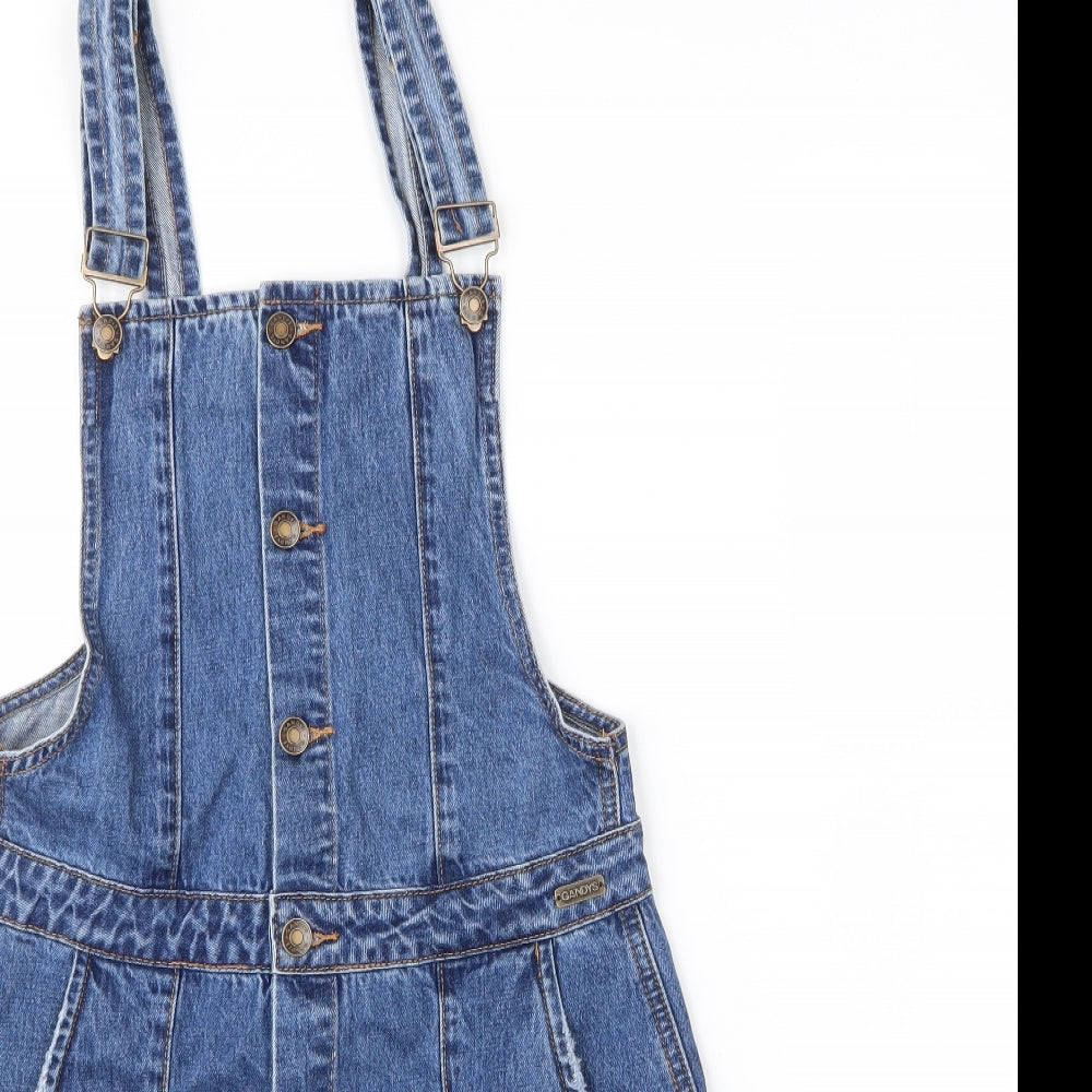 Gandys Womens Blue  Cotton Pinafore/Dungaree Dress  Size 10  Square Neck Button