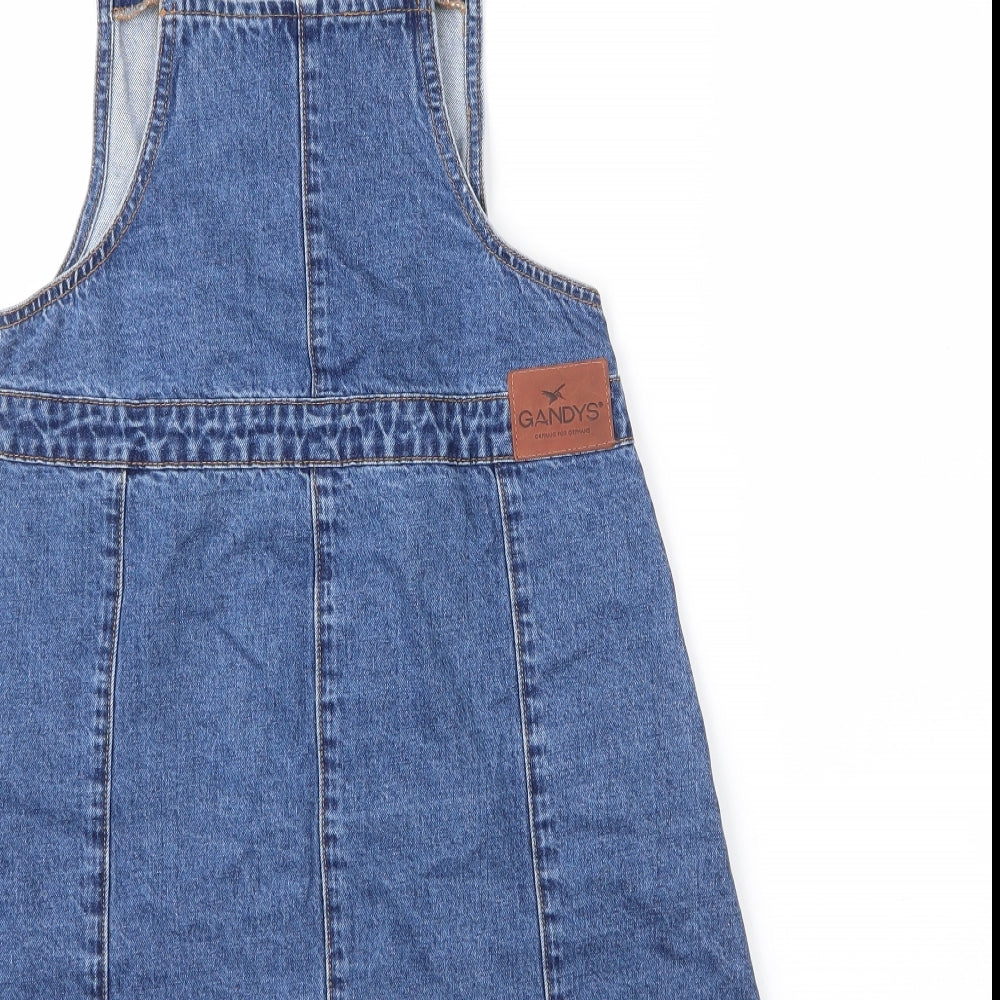 Gandys Womens Blue  Cotton Pinafore/Dungaree Dress  Size 10  Square Neck Button