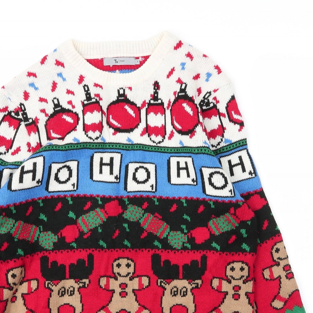 TU Mens Red Round Neck  Acrylic Pullover Jumper Size S   - Christmas