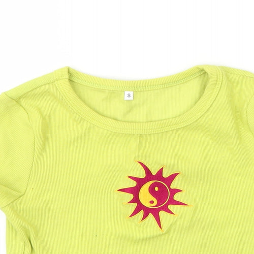 Preworn Womens Green  Cotton Basic T-Shirt Size S Round Neck