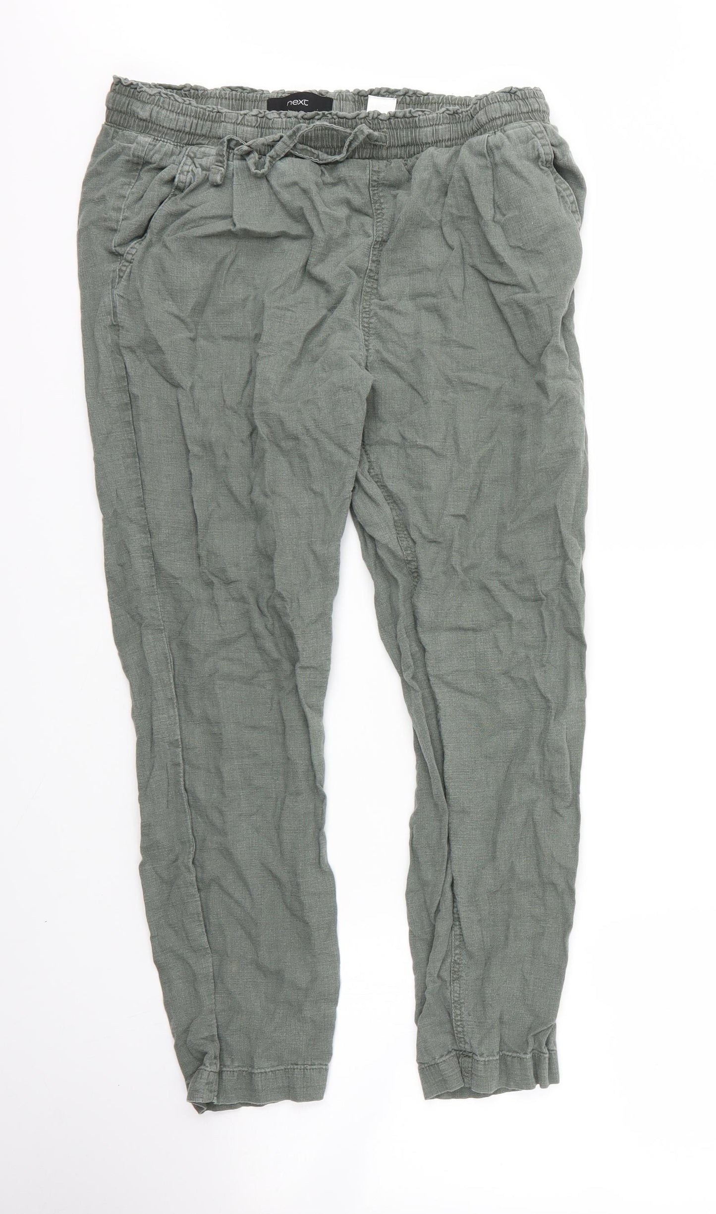 NEXT Womens Green  Linen Capri Trousers Size 10 L27 in Regular Drawstring