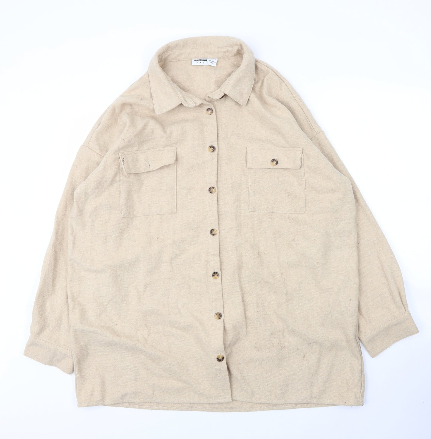 Noisy may Mens Beige  Acrylic  Button-Up Size XL Collared Button