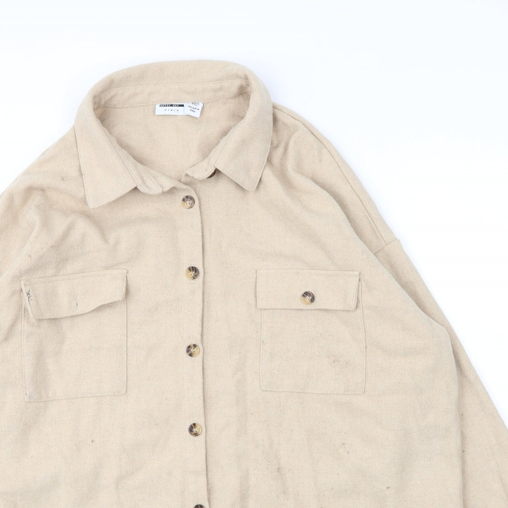 Noisy may Mens Beige  Acrylic  Button-Up Size XL Collared Button