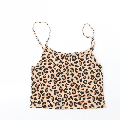 H&M Womens Beige Animal Print Cotton Camisole Blouse Size XS Round Neck - Leopard print