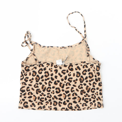 H&M Womens Beige Animal Print Cotton Camisole Blouse Size XS Round Neck - Leopard print
