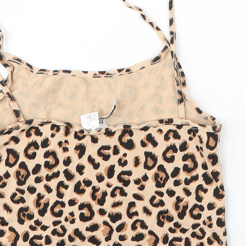 H&M Womens Beige Animal Print Cotton Camisole Blouse Size XS Round Neck - Leopard print