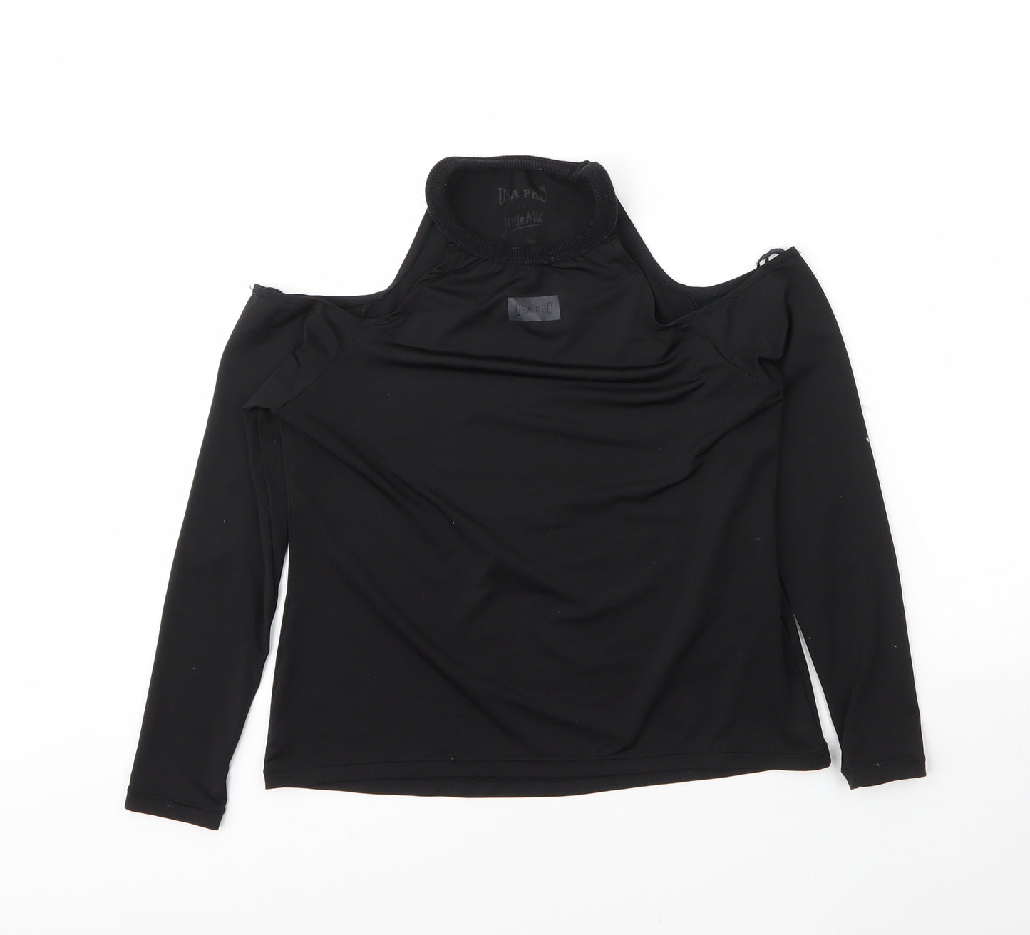 USA Pro Girls Black  Polyester Basic T-Shirt Size 10 Years Round Neck