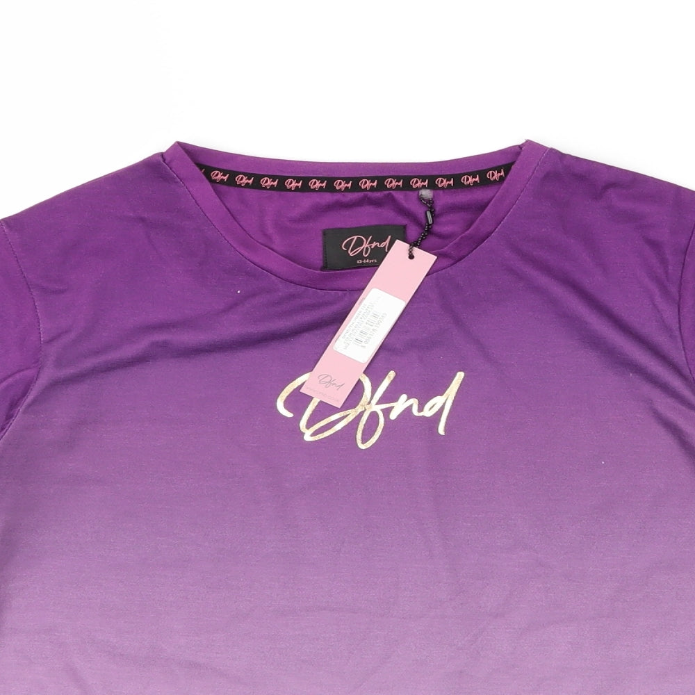 DFND Girls Purple  Cotton Basic T-Shirt Size 13 Years Round Neck