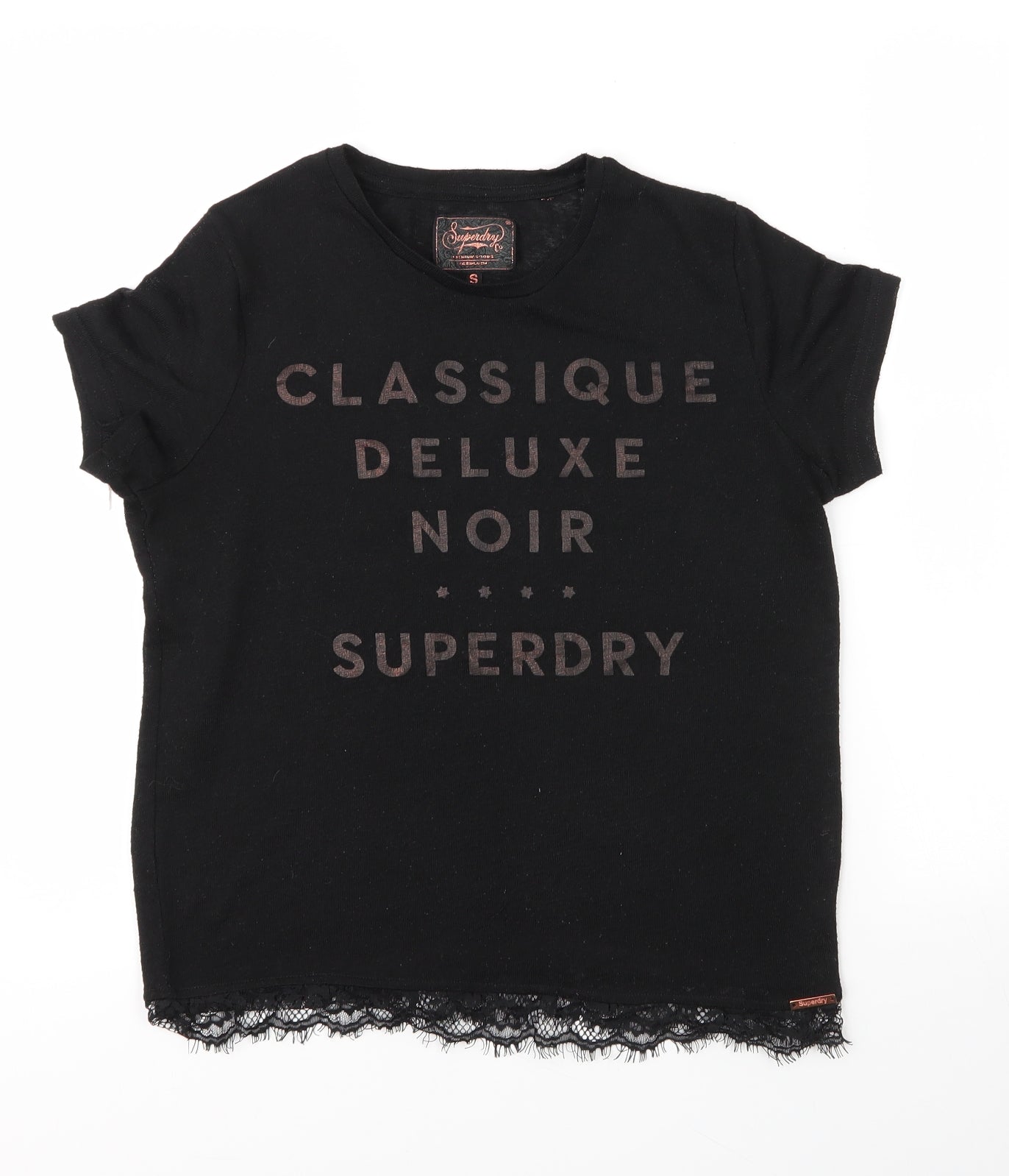 Superdry Womens Black  Polyester Basic T-Shirt Size S Round Neck