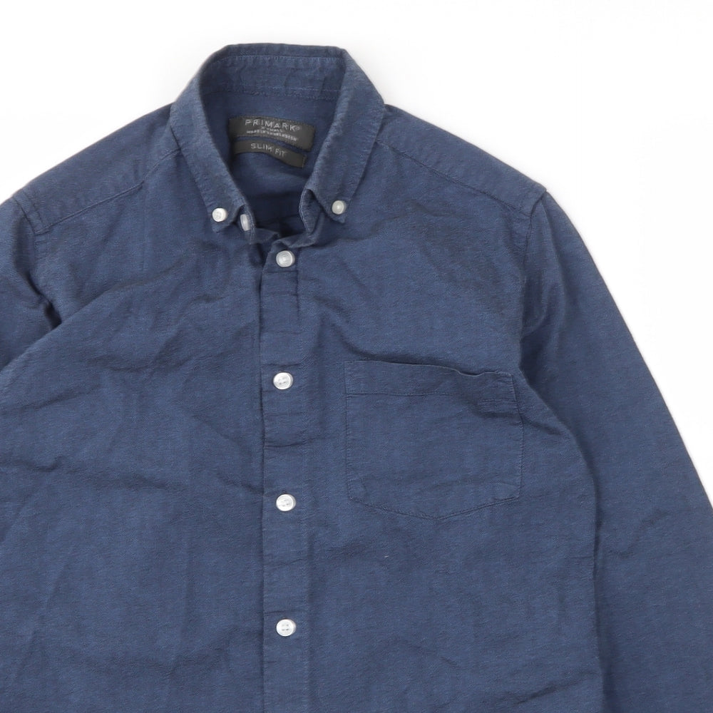 Primark Mens Blue  Cotton  Button-Up Size XS Collared Button