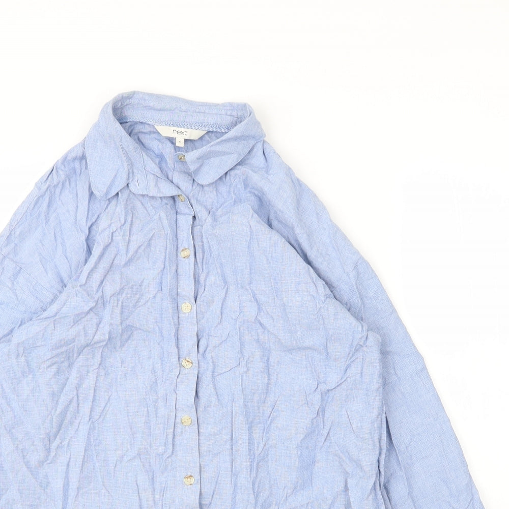 NEXT Womens Blue  Cotton Basic Blouse Size 12 Collared