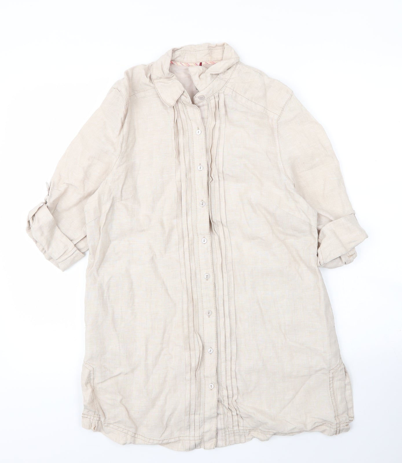 Olsen Womens Beige  Linen Basic Blouse Size 12 Collared