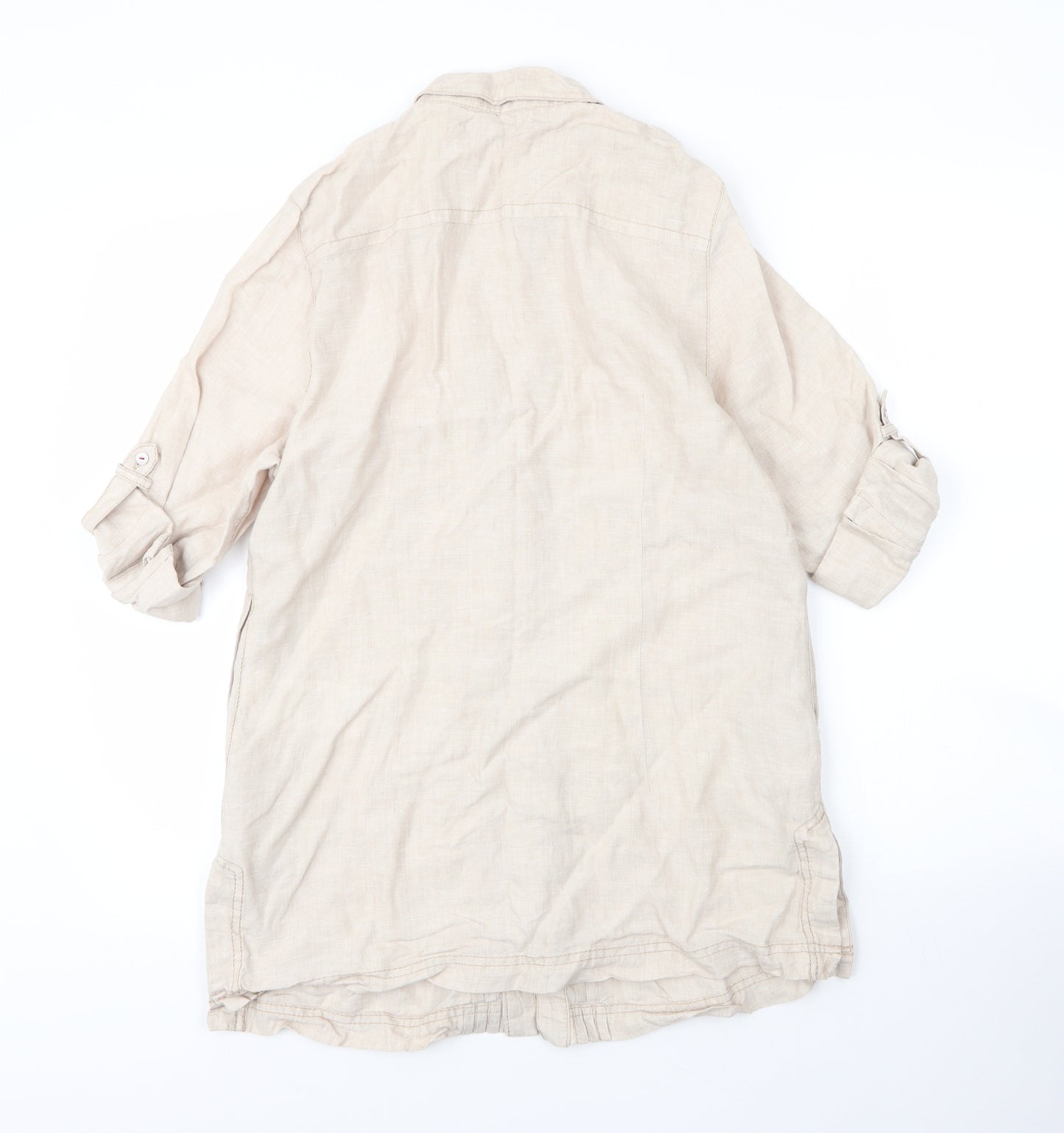 Olsen Womens Beige  Linen Basic Blouse Size 12 Collared