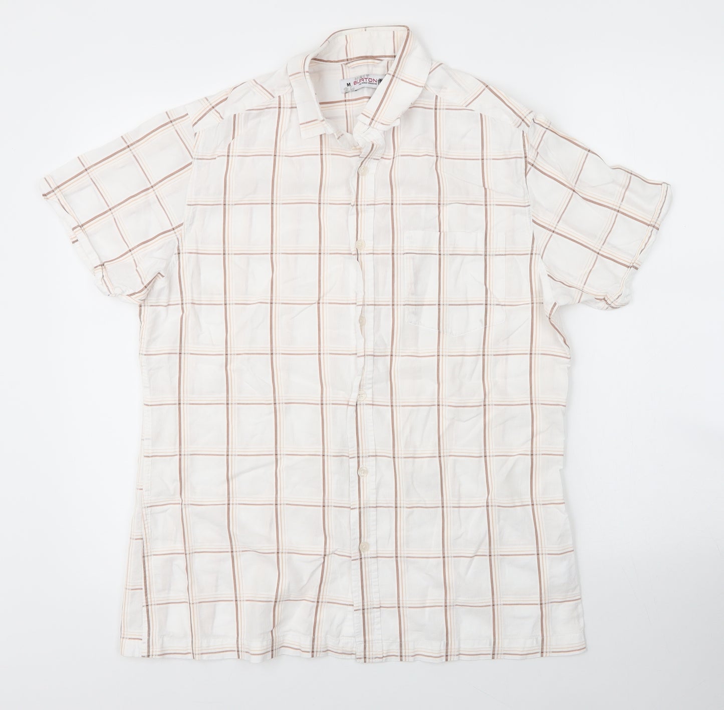 Burton Mens Beige Check Cotton  Button-Up Size M Collared Button