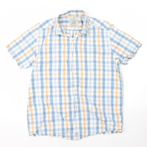 Bar Harbour Mens Blue Check Cotton  Button-Up Size M Collared Button