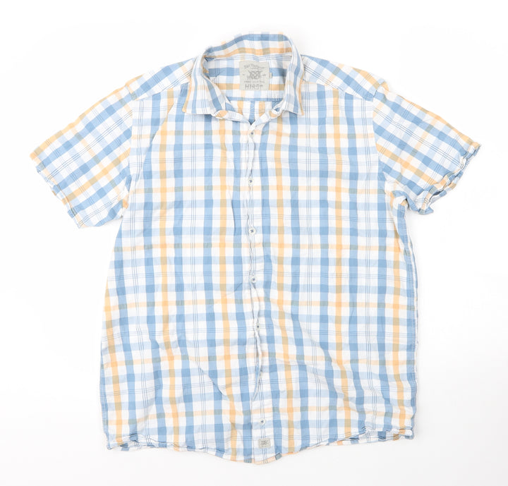 Bar Harbour Mens Blue Check Cotton Button-Up Size M Collared Button