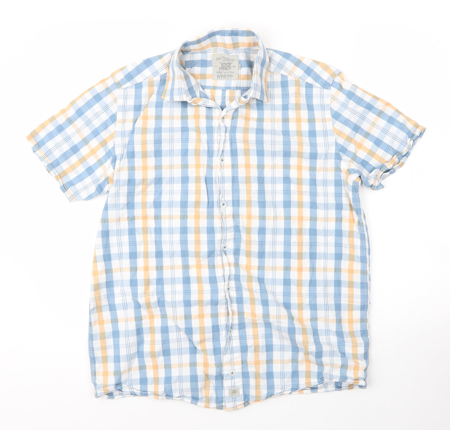 Bar Harbour Mens Blue Check Cotton  Button-Up Size M Collared Button