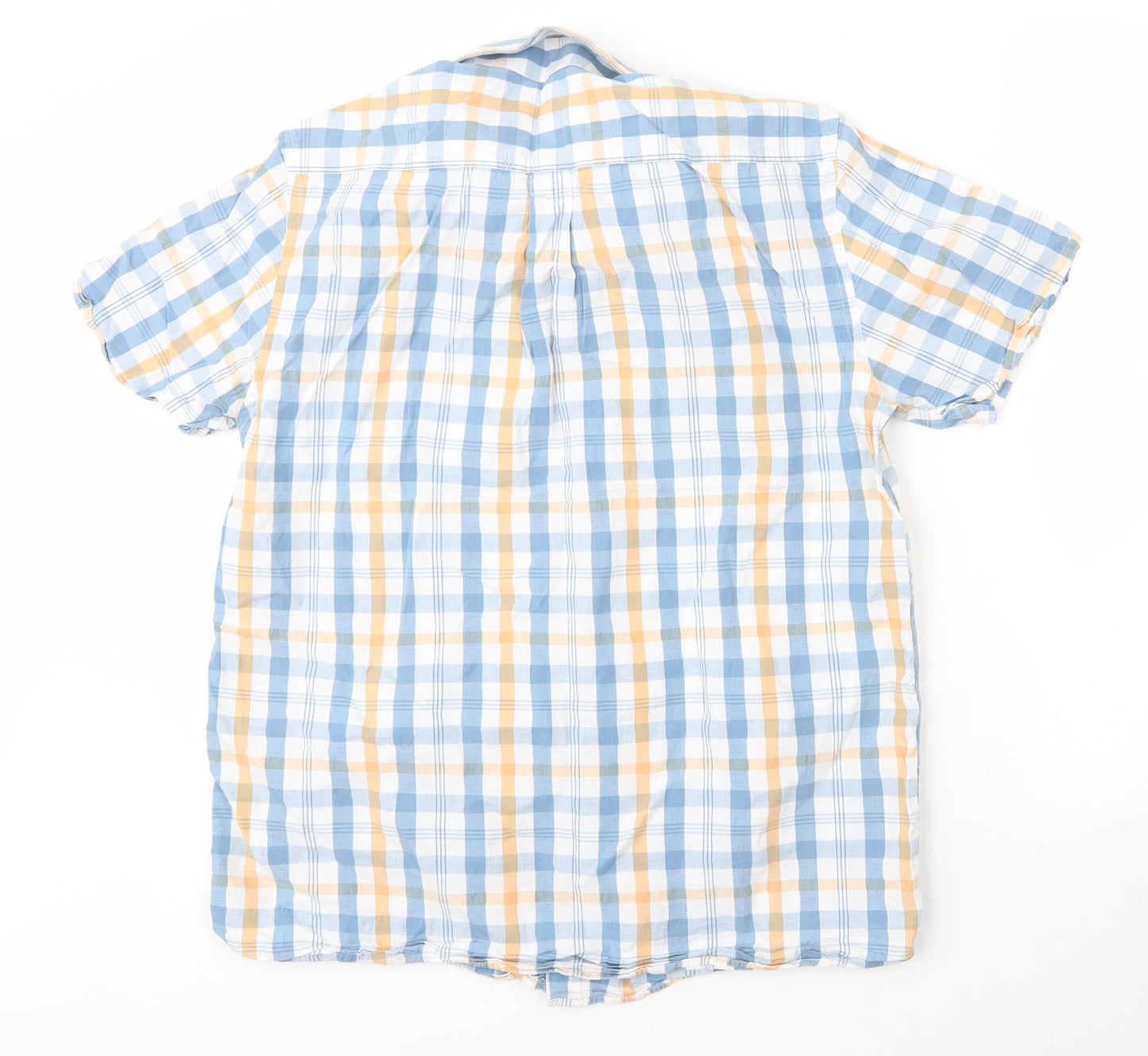 Bar Harbour Mens Blue Check Cotton  Button-Up Size M Collared Button