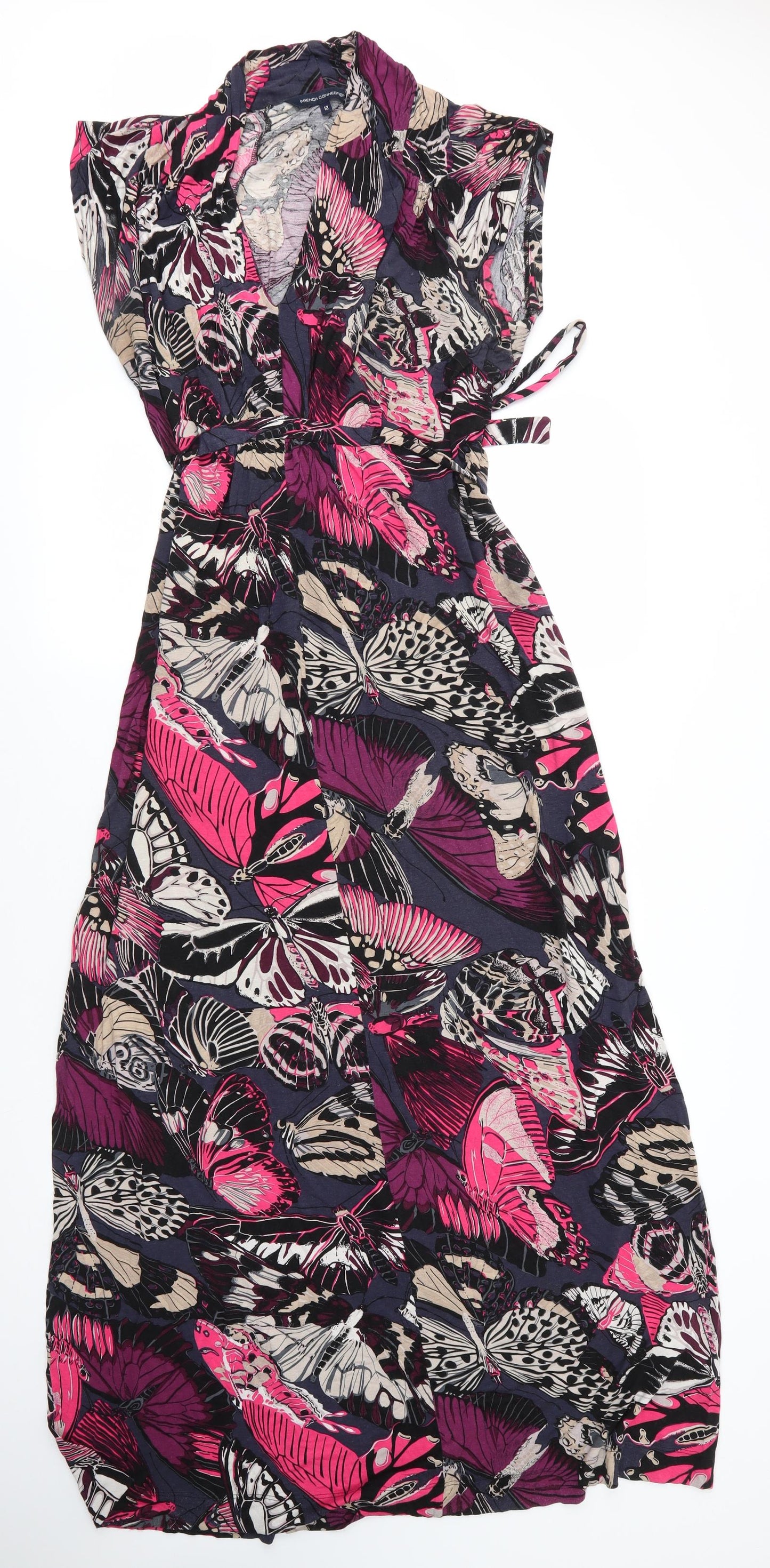 French Connection Womens Blue  Viscose Maxi  Size 12  V-Neck  - Butterflies