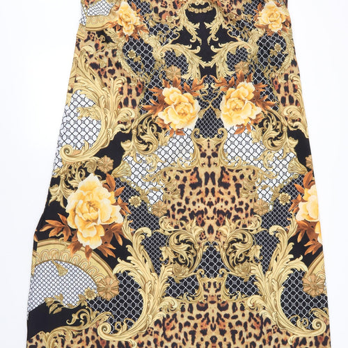 River Island Womens Gold Floral Polyester Shift  Size L  V-Neck