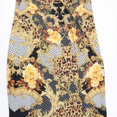 River Island Womens Gold Floral Polyester Shift  Size L  V-Neck