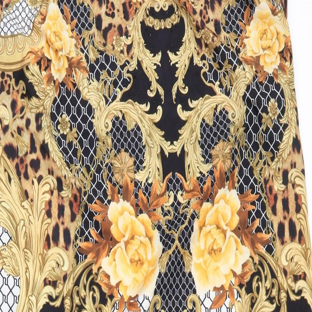 River Island Womens Gold Floral Polyester Shift  Size L  V-Neck