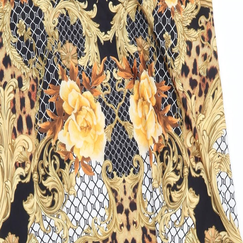 River Island Womens Gold Floral Polyester Shift  Size L  V-Neck