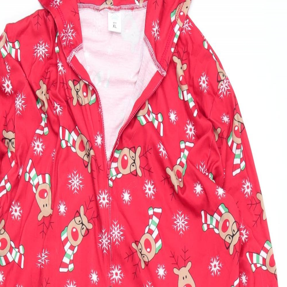 Iffel Mens Red Solid Cotton  One Piece Size XL  Zip - Christmas