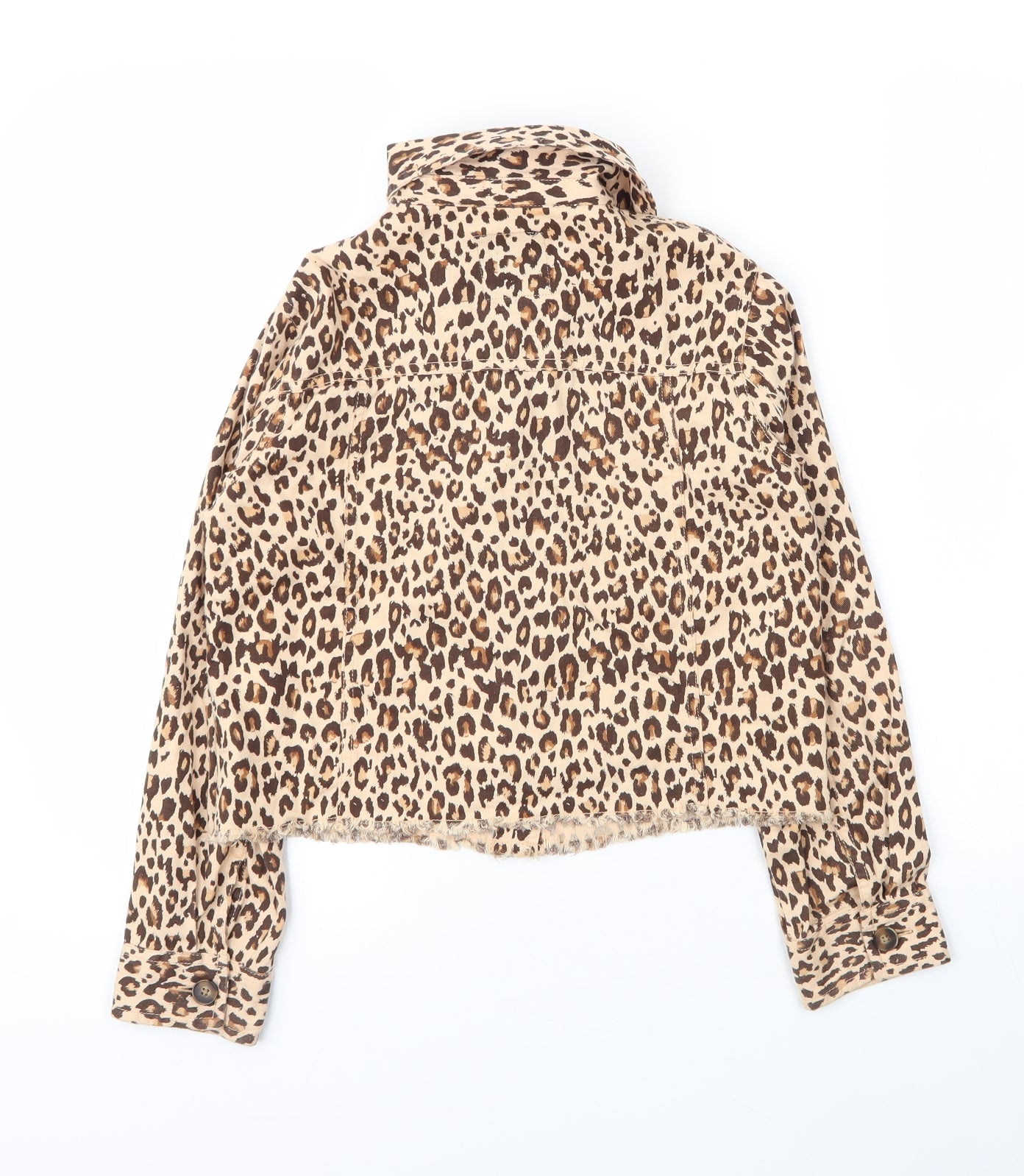 River Island Girls Beige Animal Print Cotton Basic Blouse Size 9 Years Collared Button - Leopard print