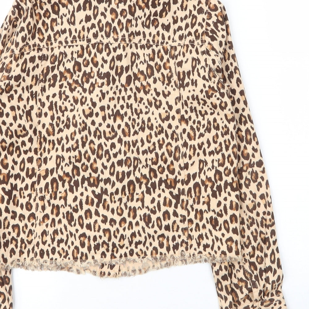 River Island Girls Beige Animal Print Cotton Basic Blouse Size 9 Years Collared Button - Leopard print