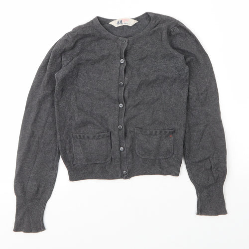 H&M Girls Grey Round Neck  Cotton Cardigan Jumper Size 5 Years  Button