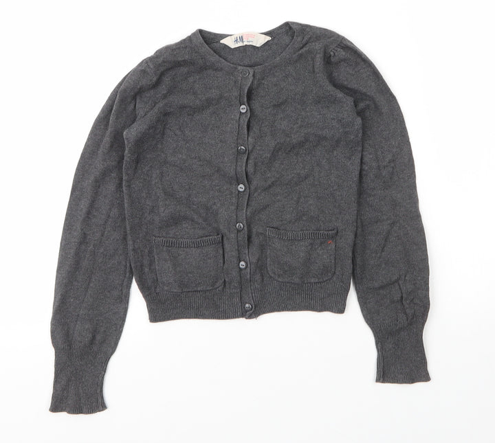 H&M Girls Grey Round Neck Cotton Cardigan Jumper Size 5 Years Button
