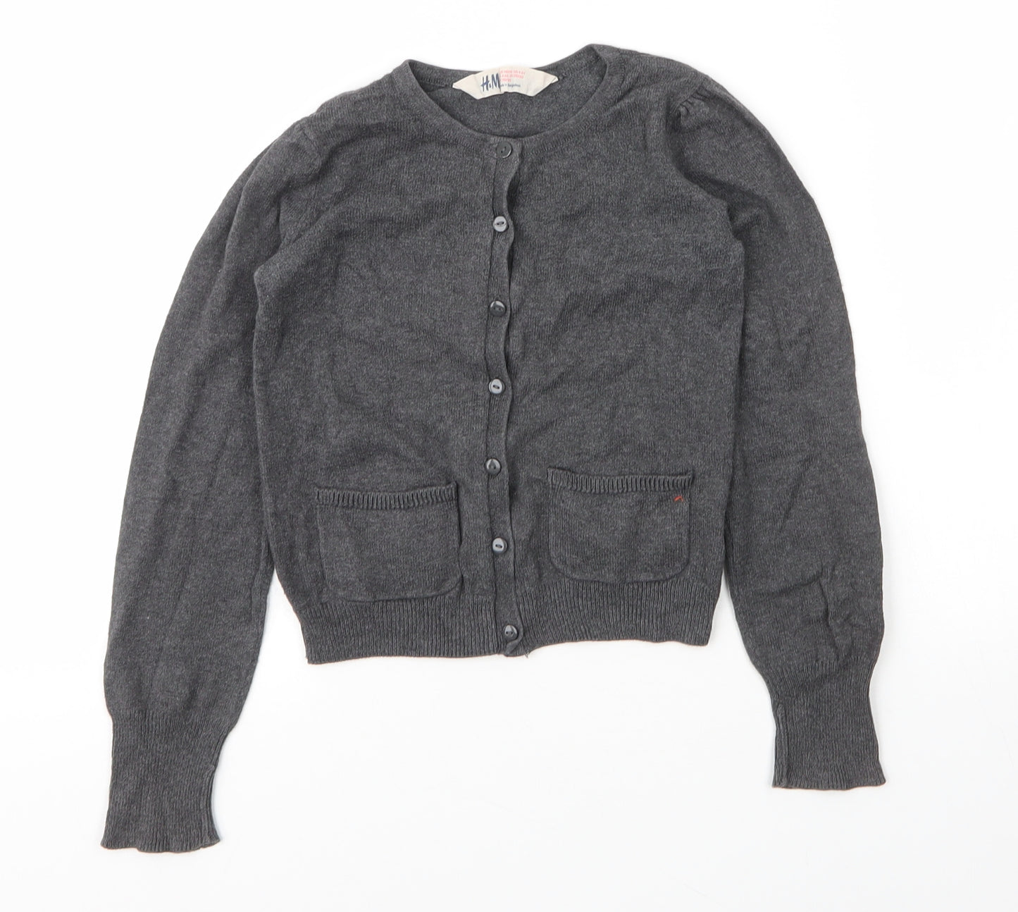 H&M Girls Grey Round Neck  Cotton Cardigan Jumper Size 5 Years  Button