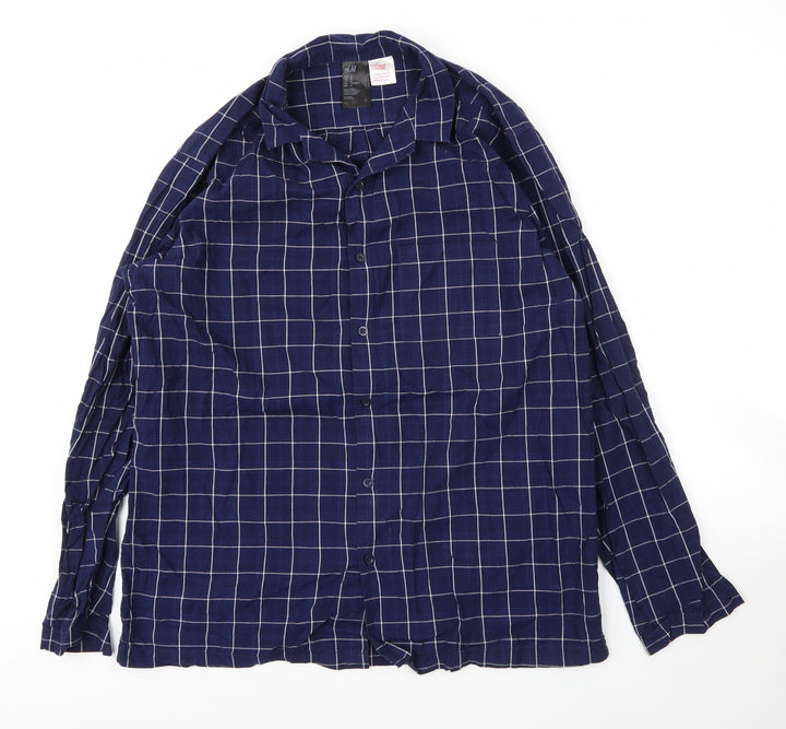 H&M Mens Blue Check Cotton  Button-Up Size M Collared Button