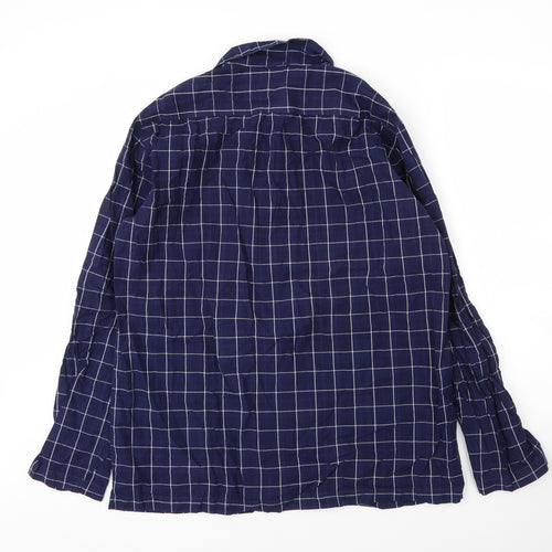 H&M Mens Blue Check Cotton  Button-Up Size M Collared Button