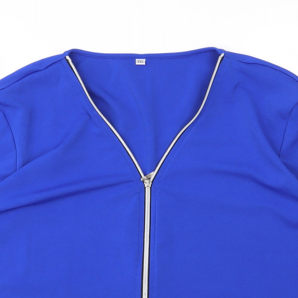 Preworn Womens Blue  Polyester Basic Blouse Size 3XL V-Neck