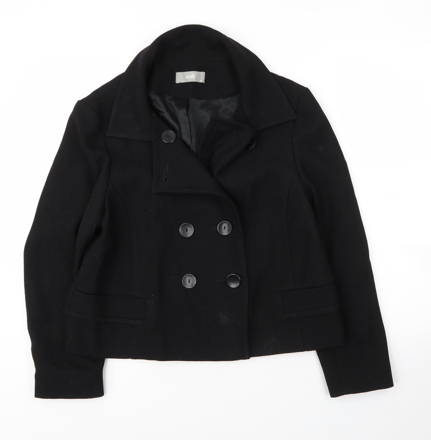 Wallis Womens Black   Pea Coat Jacket Size 18  Button