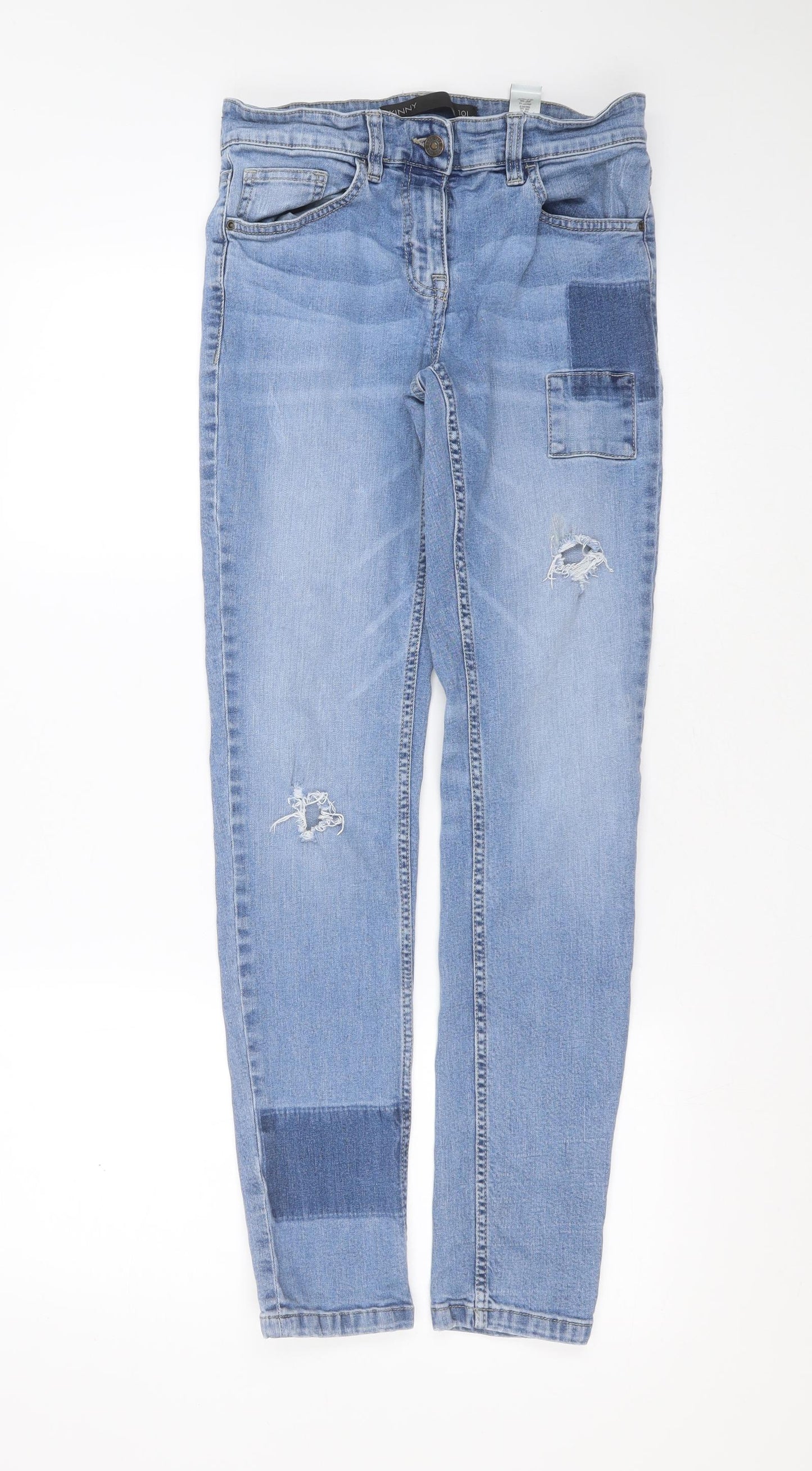 NEXT Womens Blue  Cotton Skinny Jeans Size 10 L30 in Extra-Slim Zip