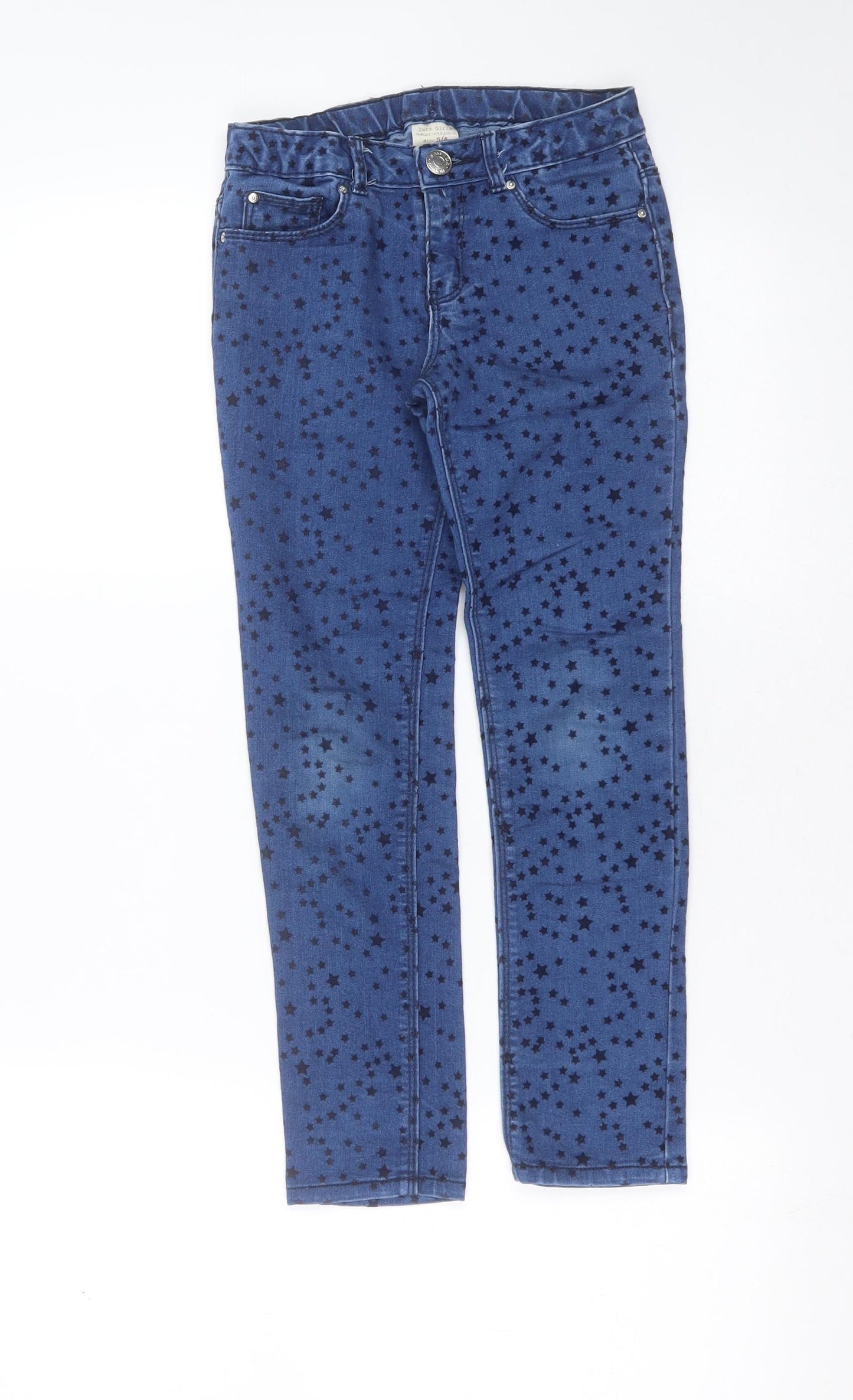 Zara Girls Blue Geometric Cotton Skinny Jeans Size 5-6 Years  Extra-Slim  - stars