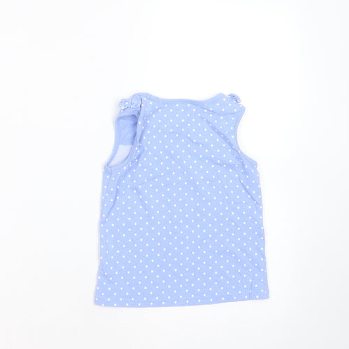 TU Girls Blue Polka Dot Cotton Basic Tank Size 3-4 Years Round Neck