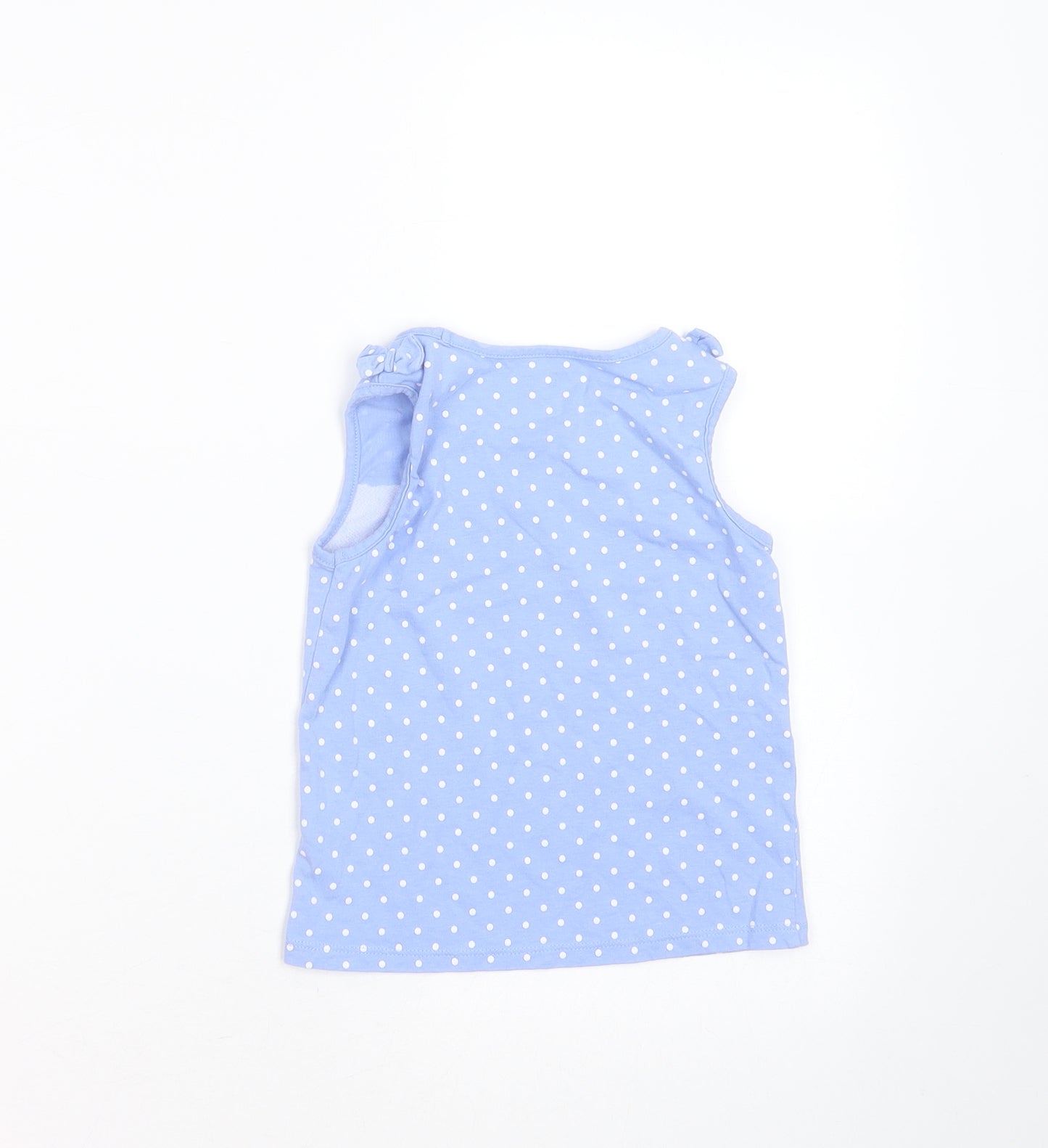 TU Girls Blue Polka Dot Cotton Basic Tank Size 3-4 Years Round Neck