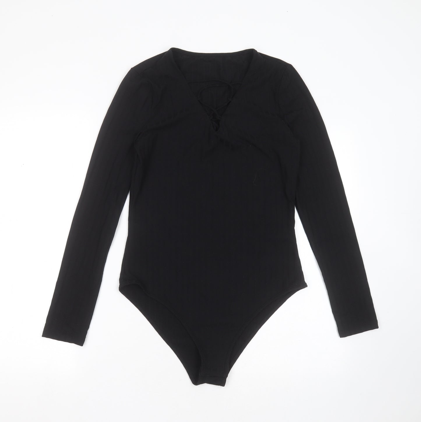 SheIn Womens Black Striped Elastane Bodysuit One-Piece Size L