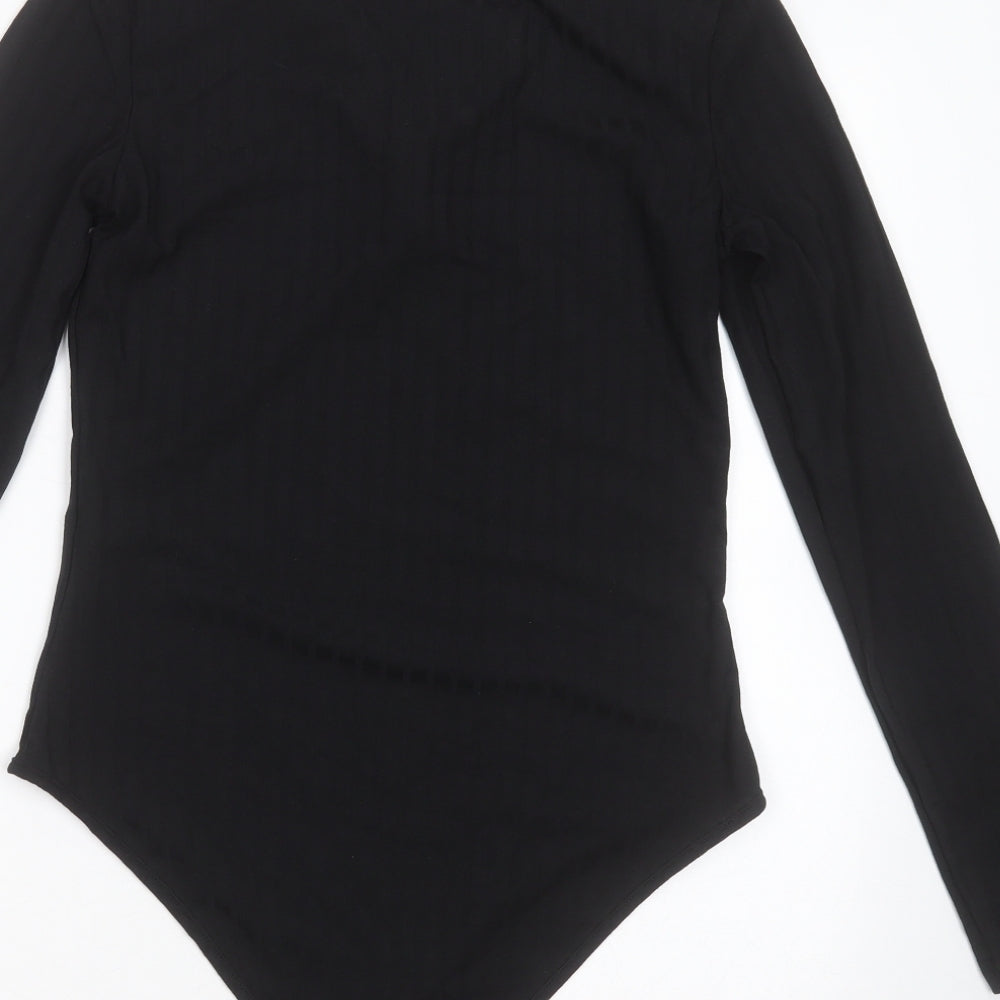 SheIn Womens Black Striped Elastane Bodysuit One-Piece Size L