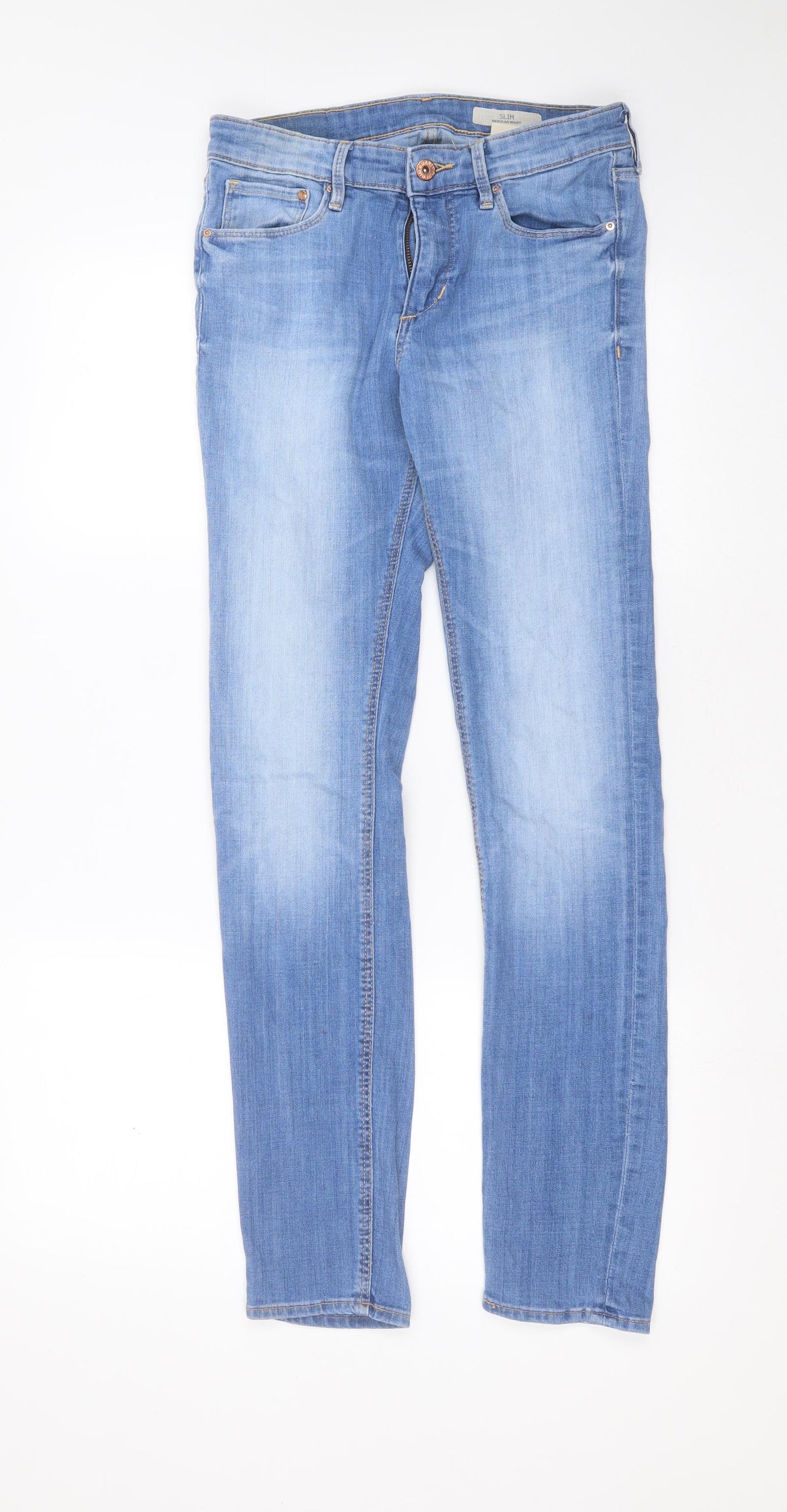 H&M Womens Blue  Cotton Straight Jeans Size 27 in L32 in Slim Zip
