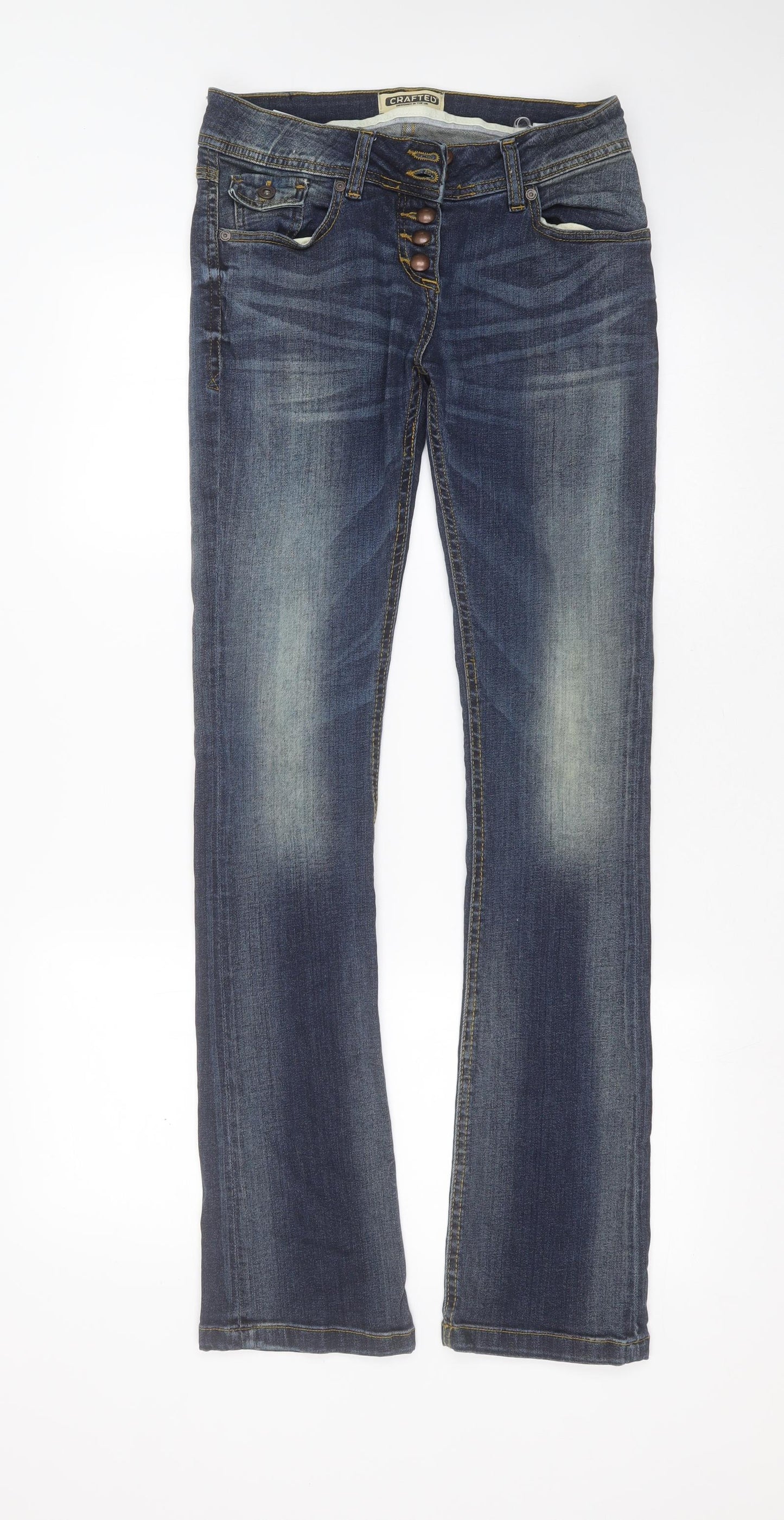 Crafted Womens Blue  Cotton Bootcut Jeans Size 8 L32 in Regular Button