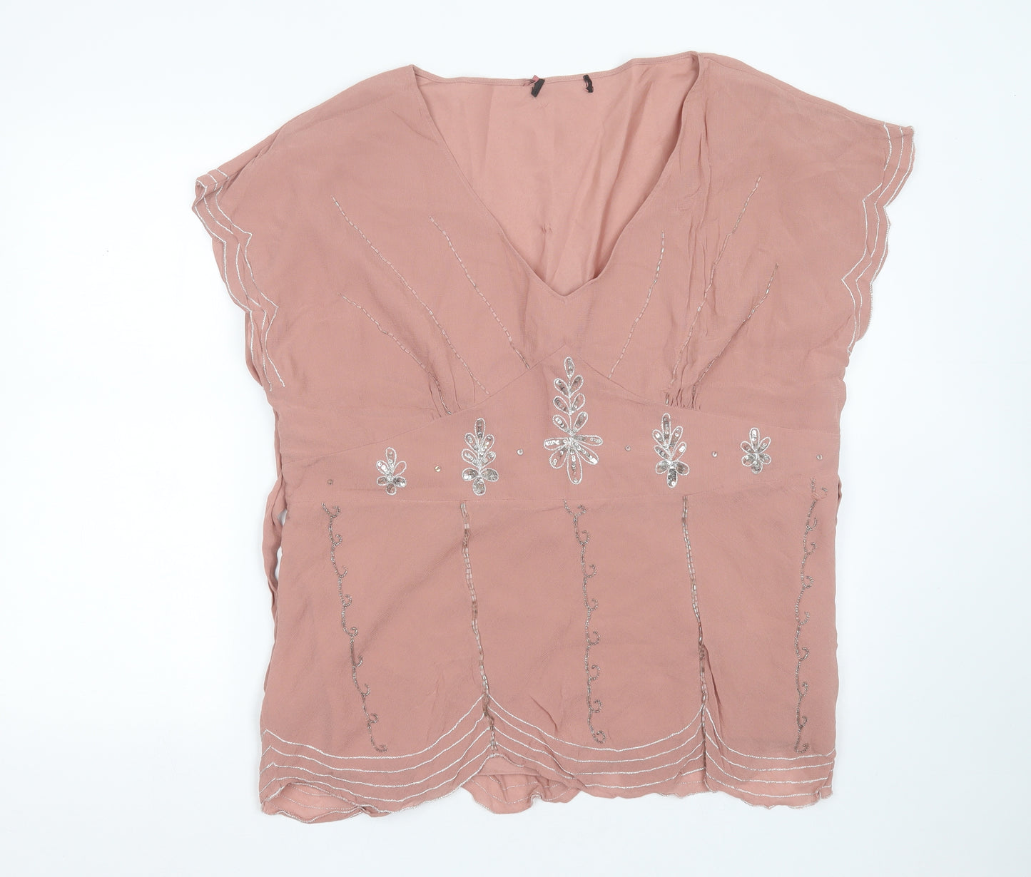 Anna Scholz Womens Pink  Viscose Basic Blouse Size 22 V-Neck - beaded