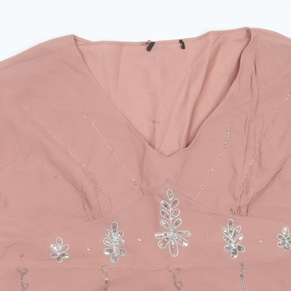 Anna Scholz Womens Pink  Viscose Basic Blouse Size 22 V-Neck - beaded