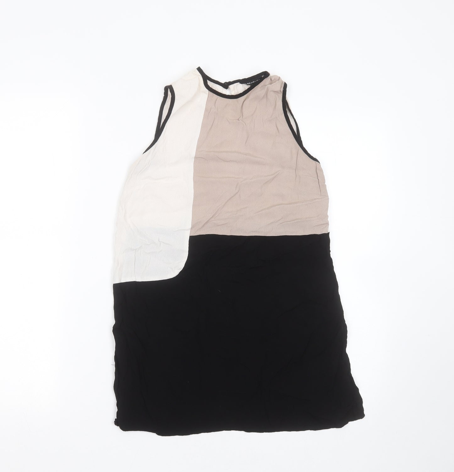Warehouse Womens Black Colourblock Viscose Basic Blouse Size 6 Round Neck