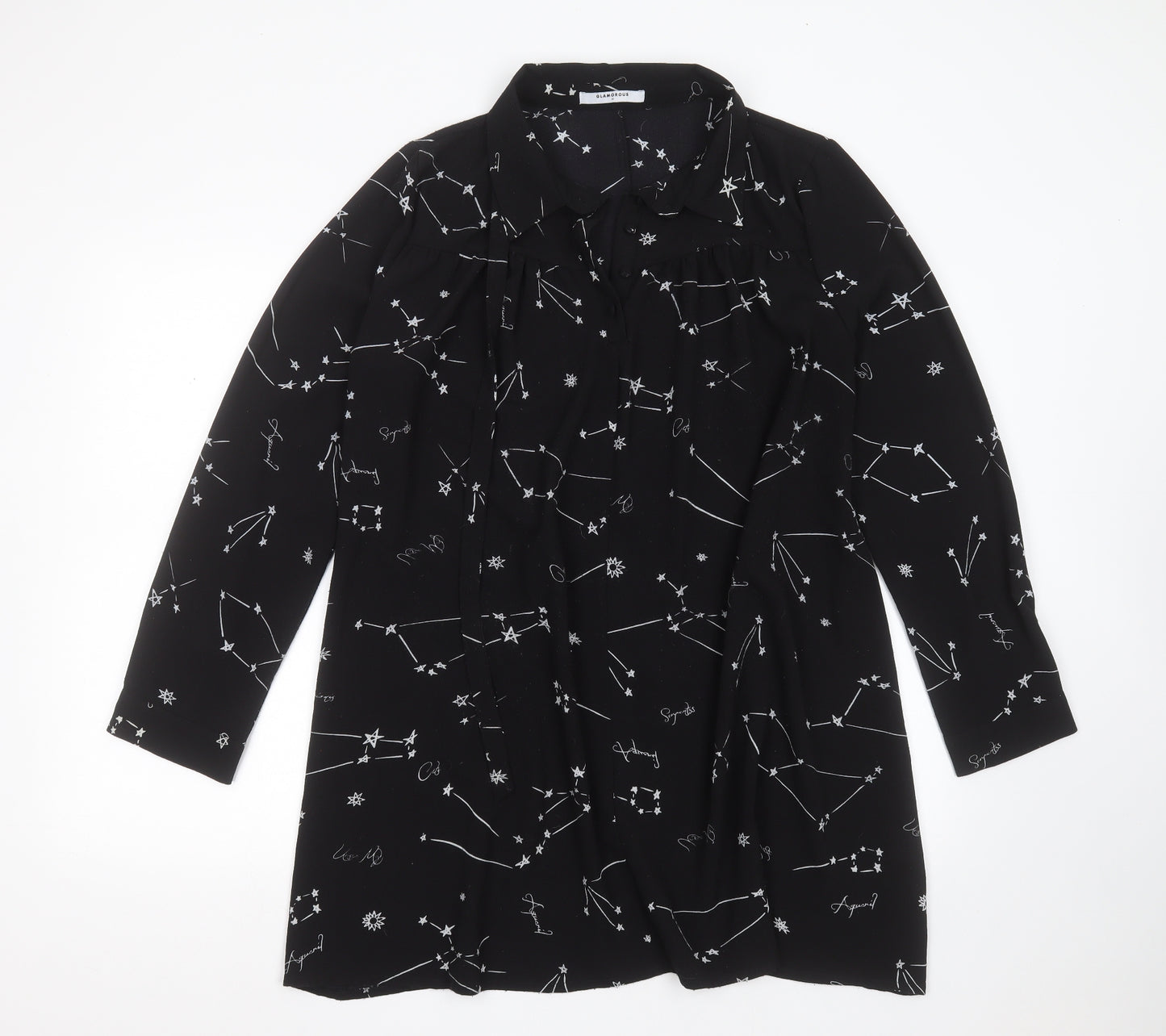 Glamorous Womens Black  Polyester Shirt Dress  Size 16  Collared  - stars